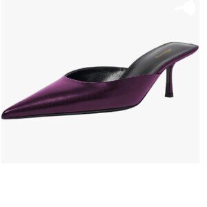 Purple Stylish Pointed Toe Slip On Comfy Mules Low Kitten Heel Daily Slippers